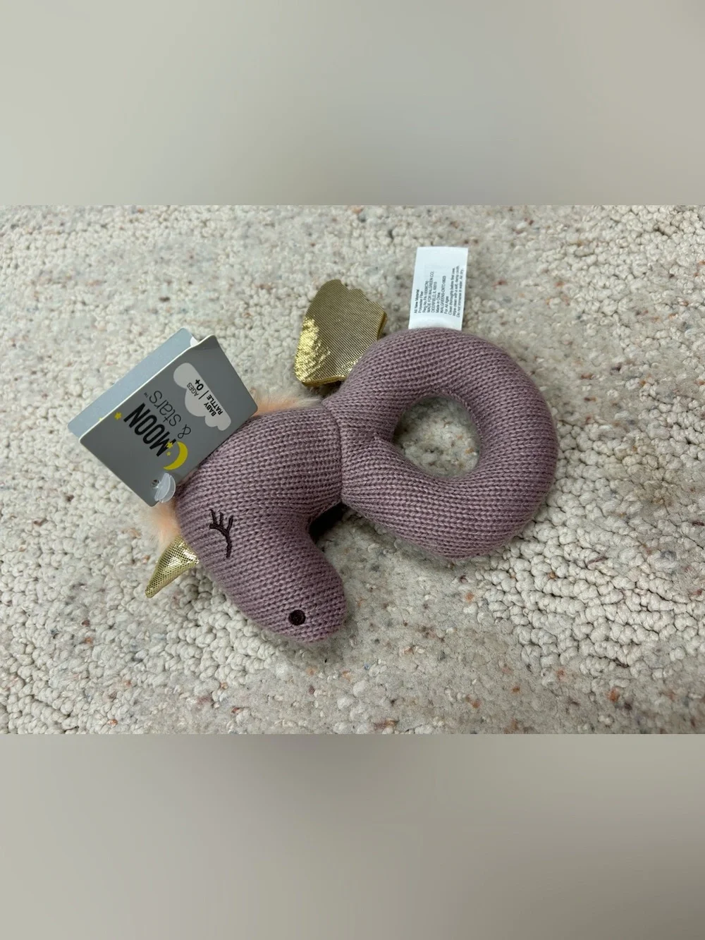 Moon & Stars Plush Unicorn Rattle - Mauve with Gold Accents NWT!